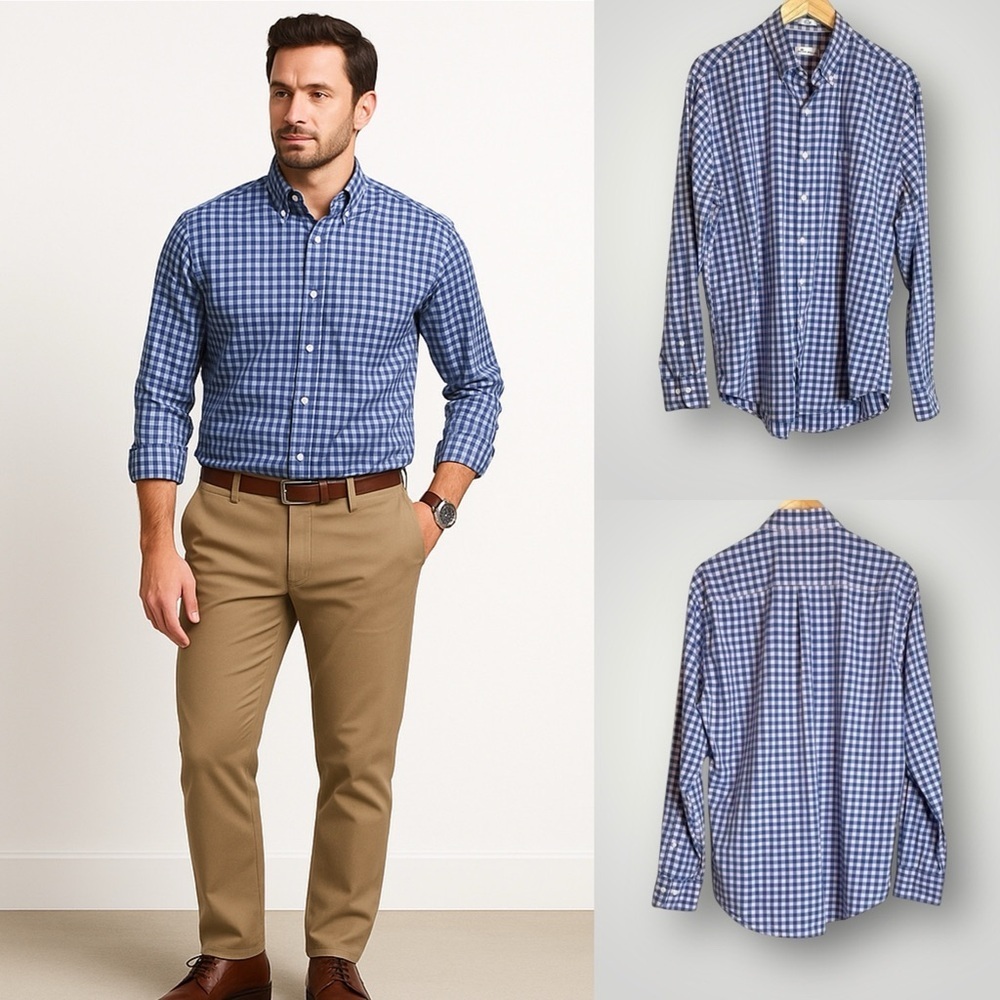 Peter Millar Plaid Button Down Shirt Size Large Button Front Cotton EUC